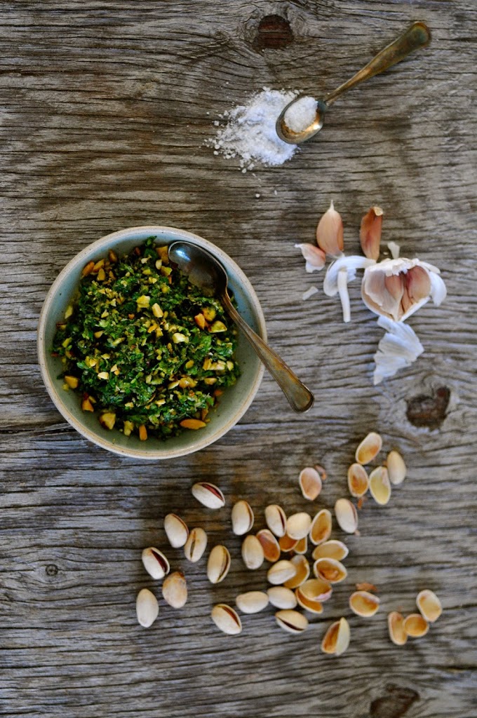myntepesto med pistacienødder