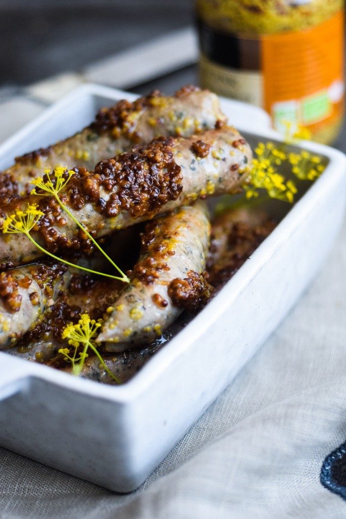 Chipolata pølser med grov sennep og honning