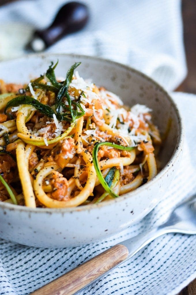 pasta bolognese med hakket kylling