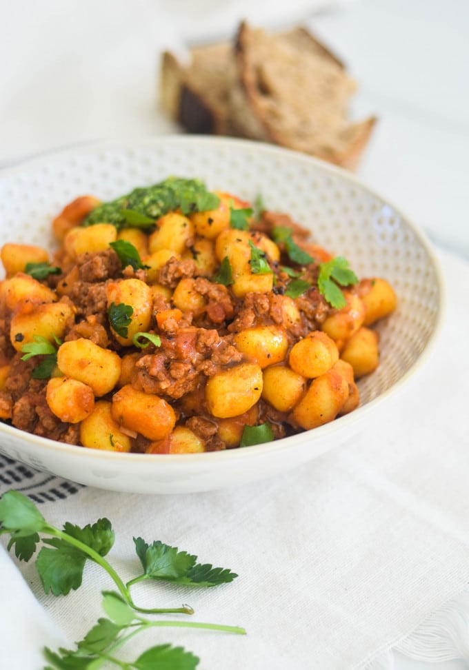 Opskrift med gnocchi og kødsauce