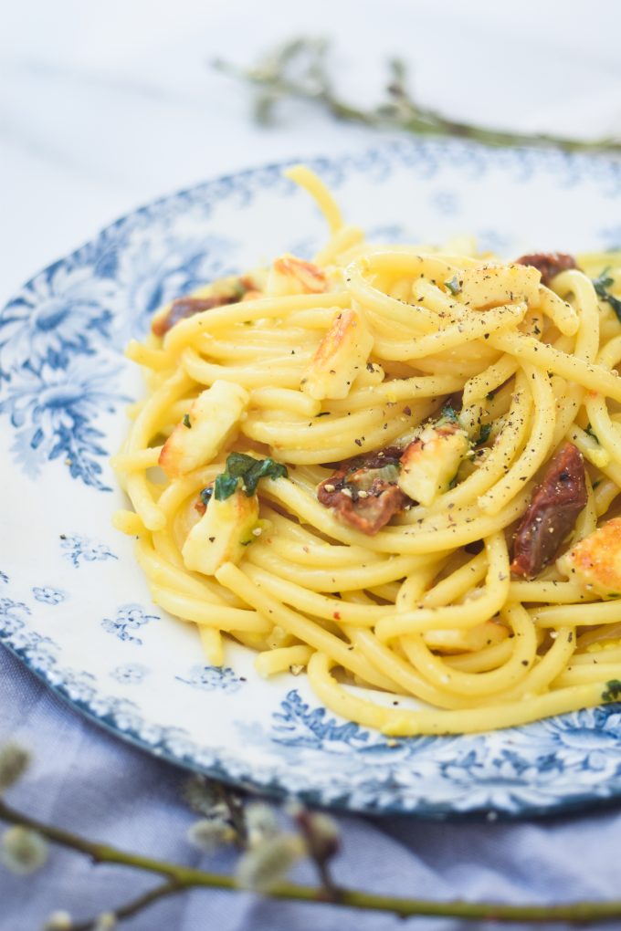 vegetarisk carbonara med ost
